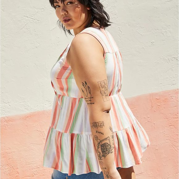 Torrid Size 2X 18-20 Tiered Tank - Textured Stretch Rayon Multi Stripe - Picture 3 of 5